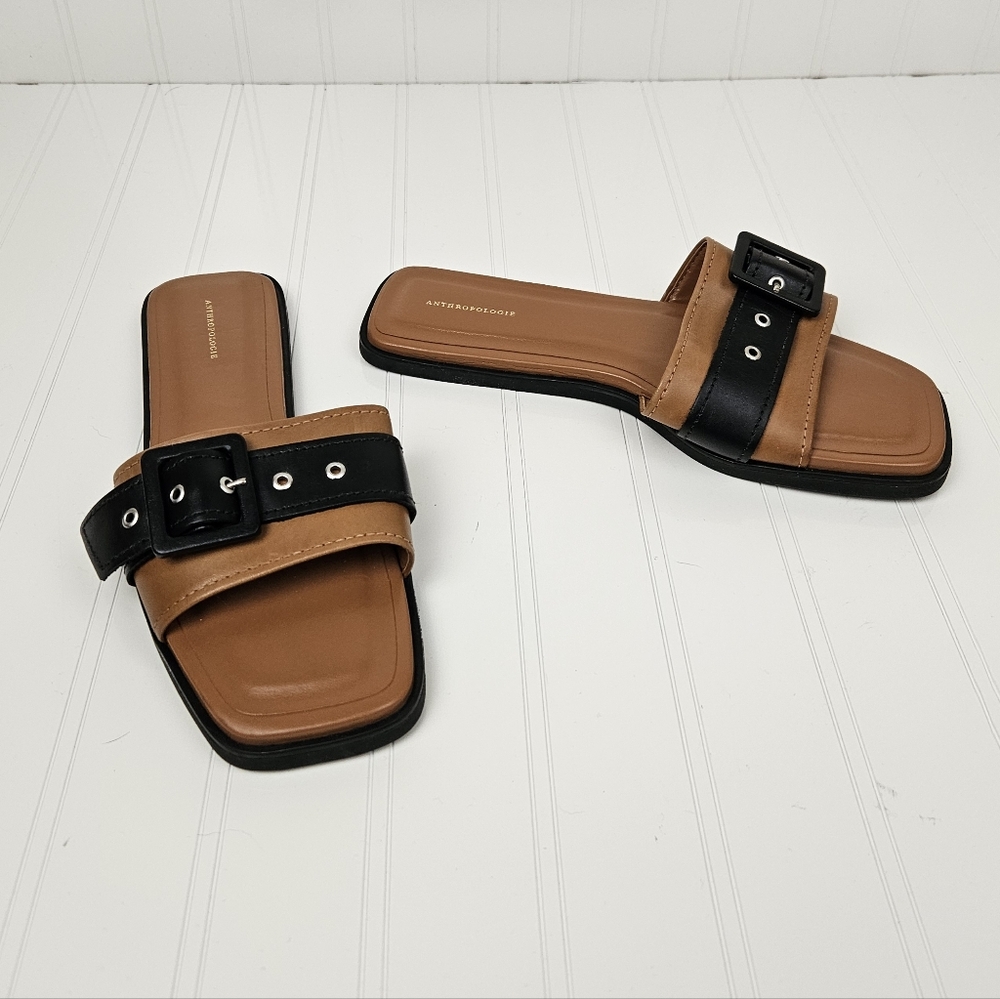 Anthropologie Buckle Slide Leather Sandals